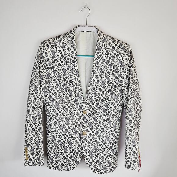 J. Ferrar Men’s 36S Slim Fit Floral Blazer White Gray Modern Statement Jacket - Picture 2 of 13